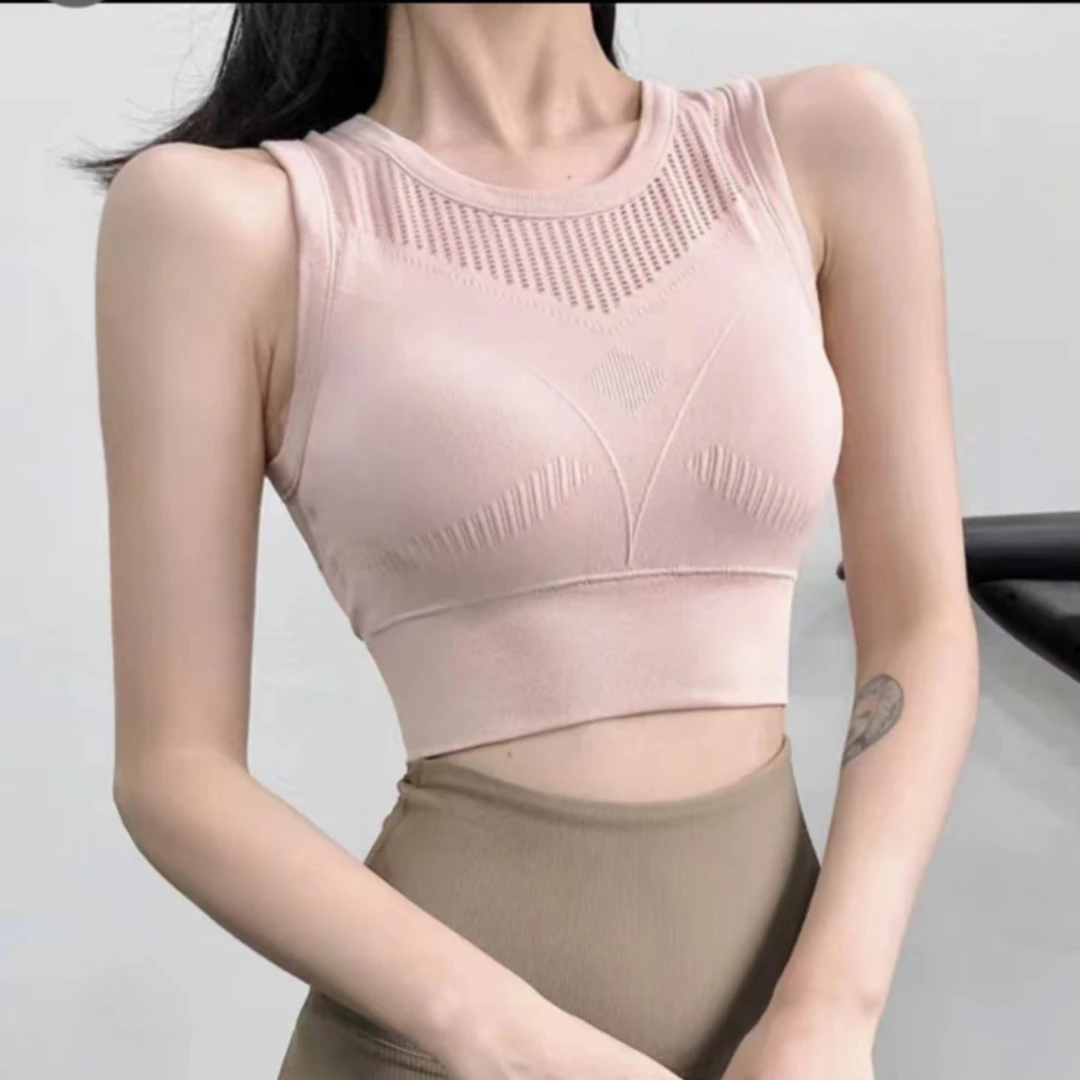 高强度一体式运动背心女防震瑜伽健身外穿镂空美背背心式bra