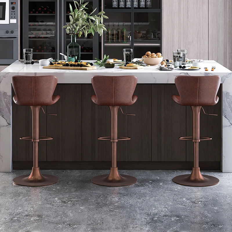 和顿 澳大利亚进口牛皮吧台椅升降旋转高脚凳家用酒吧椅7215