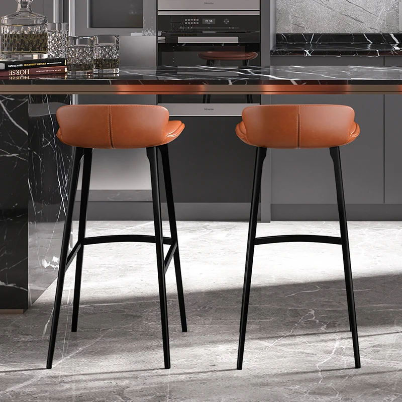 和顿吧台椅牛皮 真皮轻奢意式高端家用高脚凳固定椅子酒吧椅7156