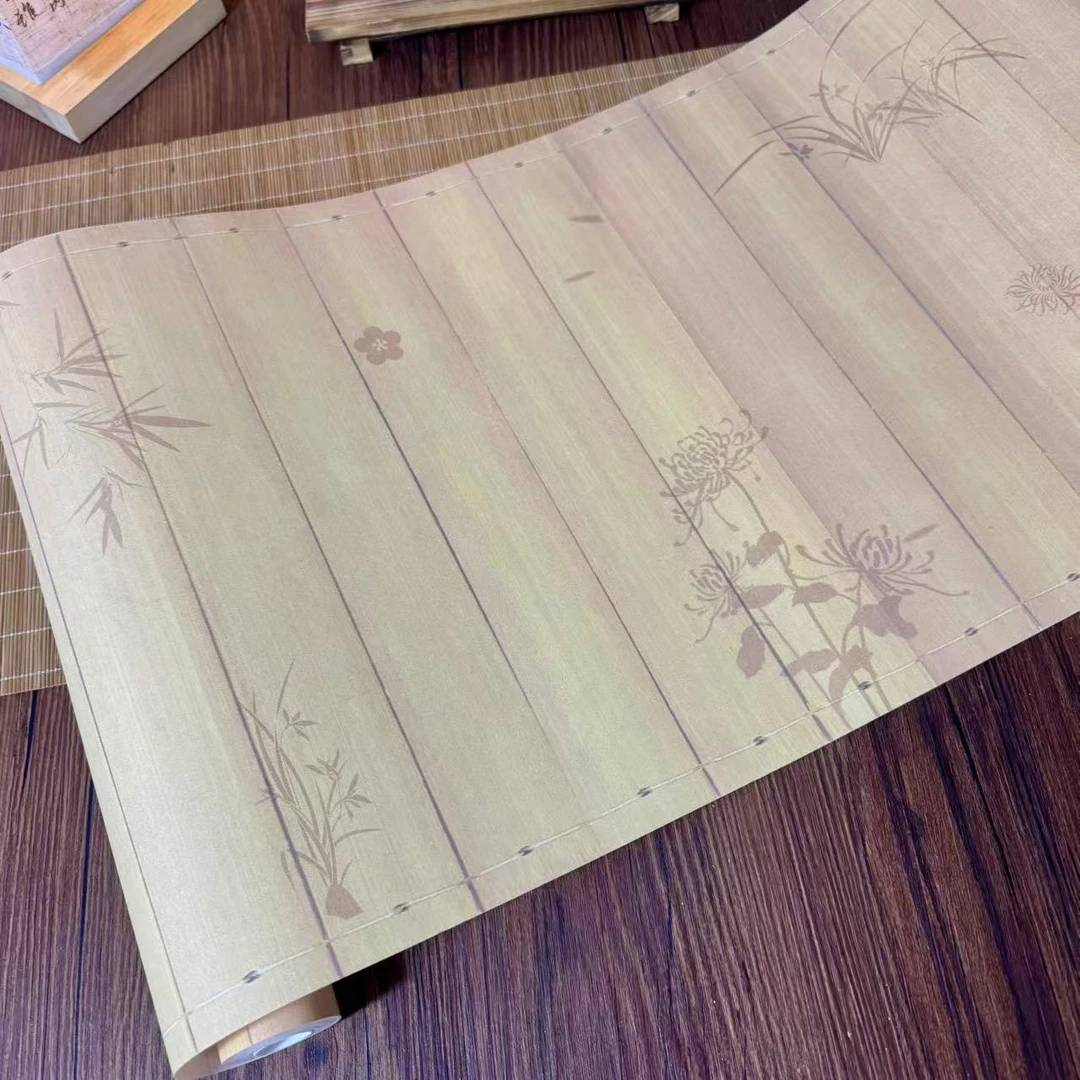 静德斋微喷蜡染【梅兰竹菊竹笺长卷】小楷行草书半生熟长卷宣纸加厚