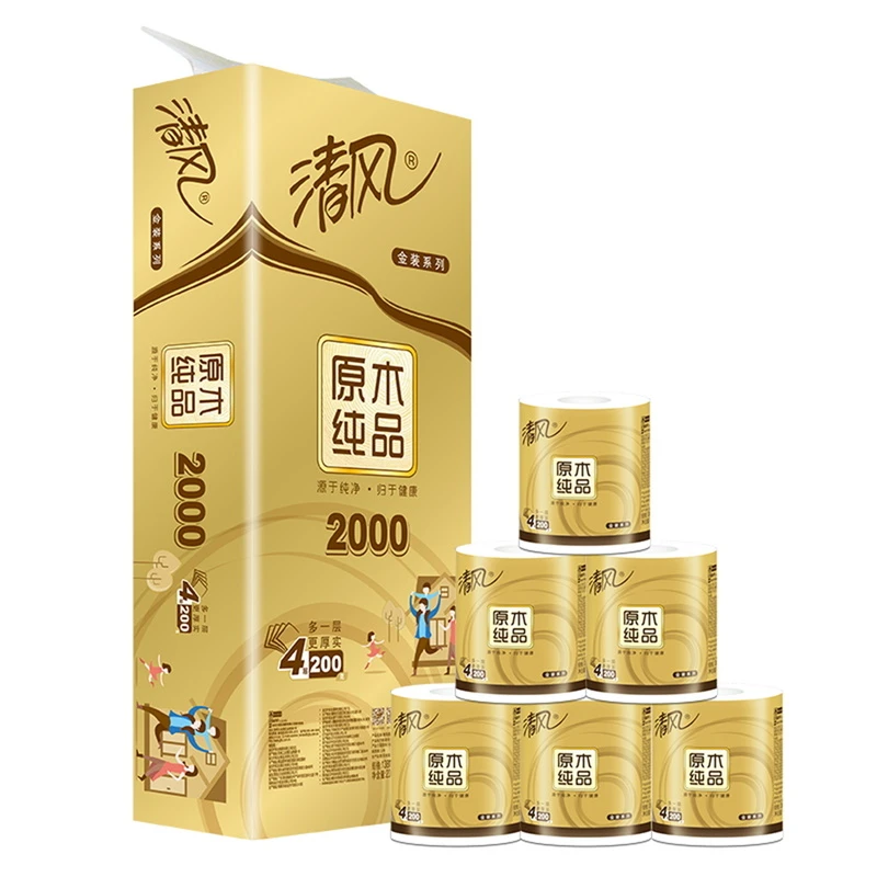 清风原木200克4层卷筒卫生纸 200g*10卷/1提（新老包装随机发货）