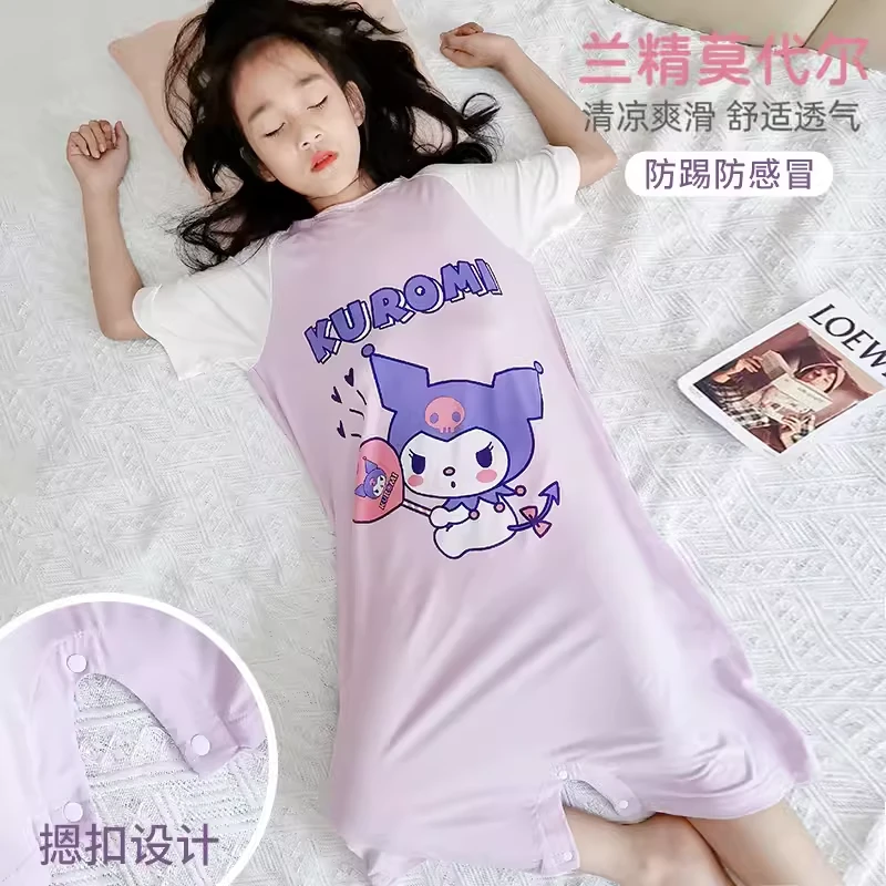 6473 女童莫代尔连体睡裙薄款短袖