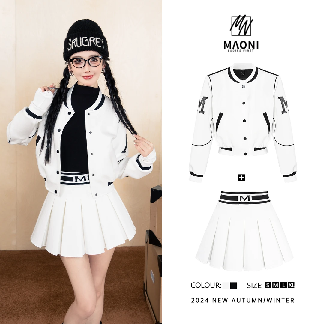 毛妮Peshe【网球少女】2024秋冬美式复古撞色棒球服短裙两件套D9892