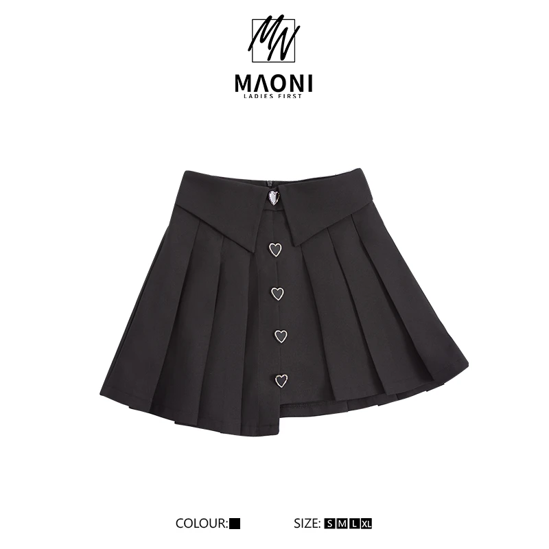 毛妮LADIESFIRST气质减龄设计感裙子女夏爱心单排扣百褶裤裙D8320