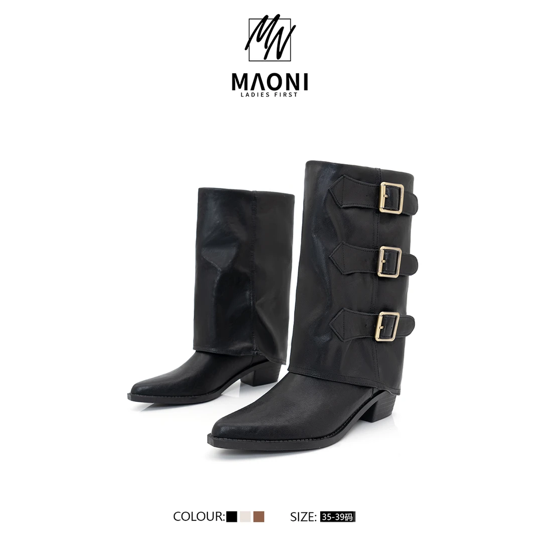 毛妮Peshe【紐约街头】尖头秋冬皮带扣设计感时装靴女 DX8879