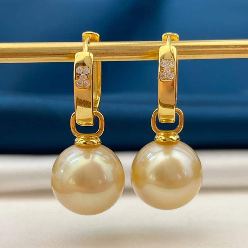 11-13mm简约方形耳扣款南洋金珠海水珍珠耳环耳饰强光多样性发一