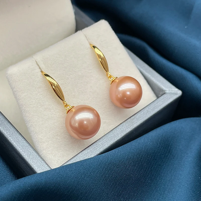 11-13mm粉色系爱迪生珍珠耳环耳钩耳坠925银中*国红多样性发一