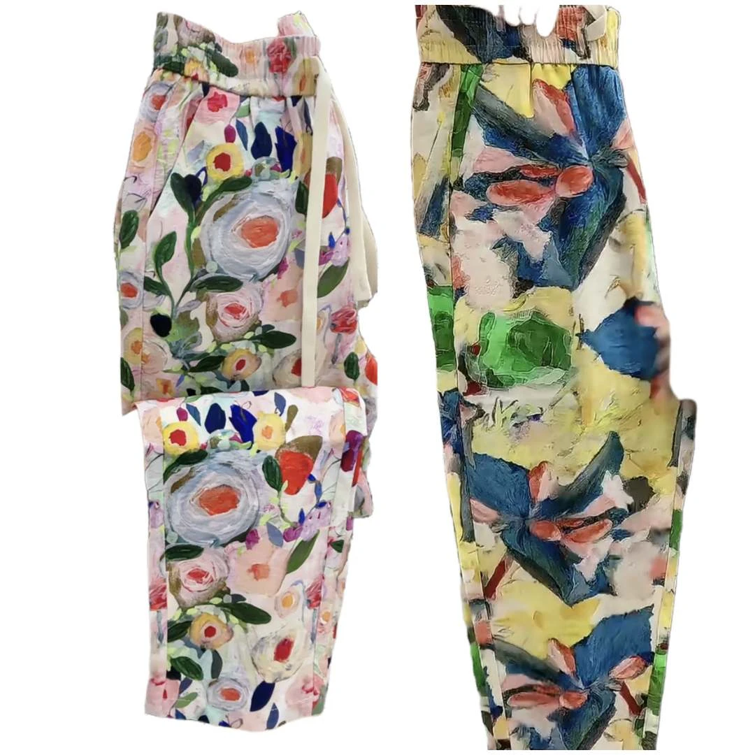 碎花显瘦时尚户外宣麻夏季薄款印花九分裤通勤沙滩裤休闲裤花色裤