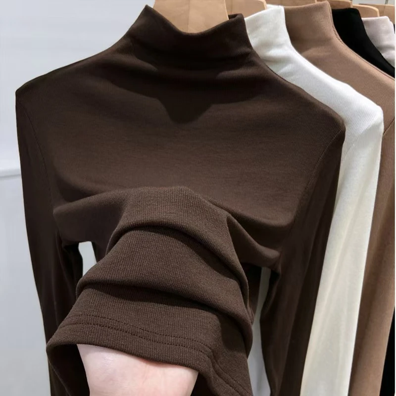 双面德绒加厚打底衫女一件能过冬长袖显瘦百搭半高领修身