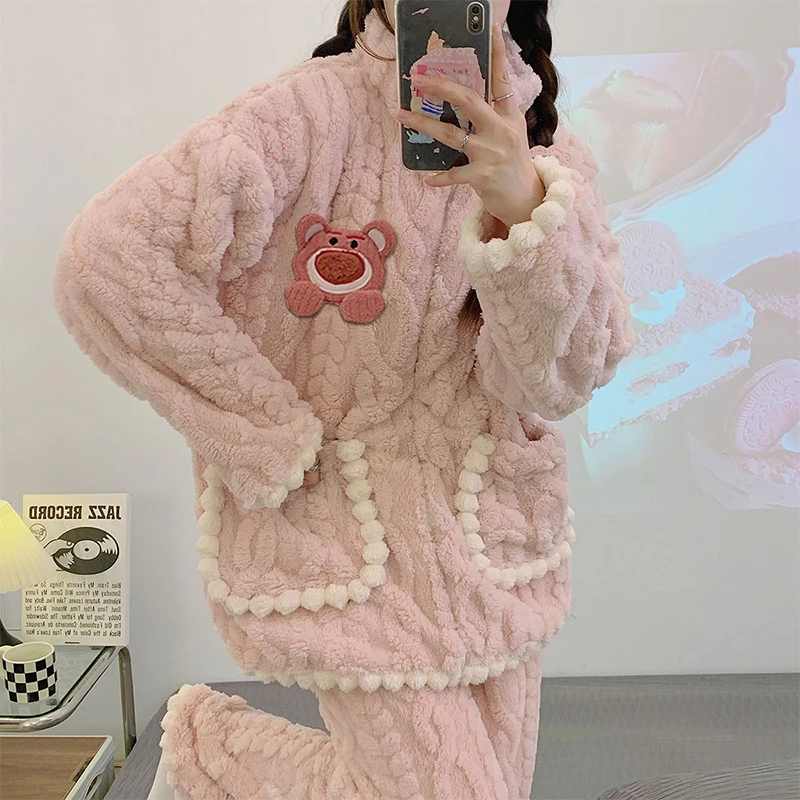 【工厂直销】珊瑚绒睡衣女秋冬季加厚加绒甜美可爱2023新款家居服