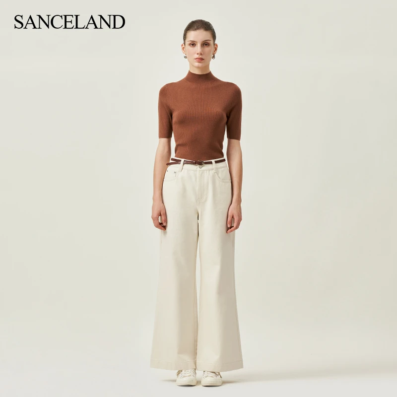SANCELAND/三石一澜秋精纺毛衫修身半高领针织衫SI31401013