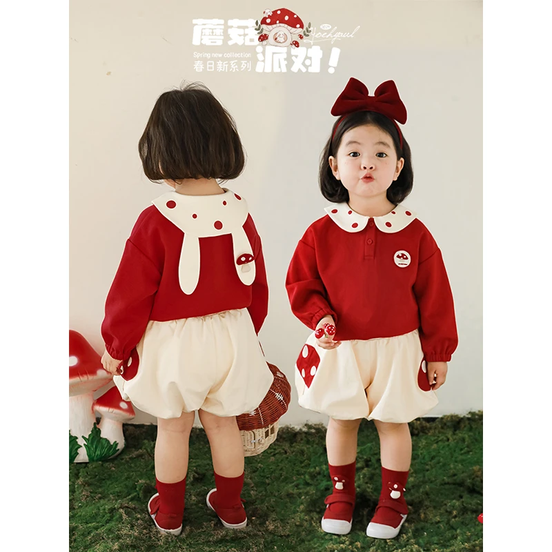 幼悠【蘑菇派对】春一波女童翻领樱花 卡通可爱洋气春秋卫衣 ZC0047