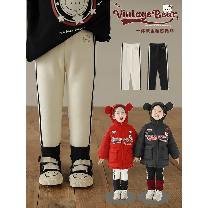 幼悠女童加绒加厚打底裤女宝宝外穿裤子秋冬款儿童潮牌服装LD0107