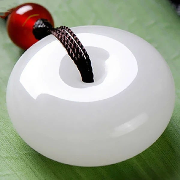 玉石白玉平安扣吊坠项坠玉坠复古挂坠简约平安无事情侣时尚百搭