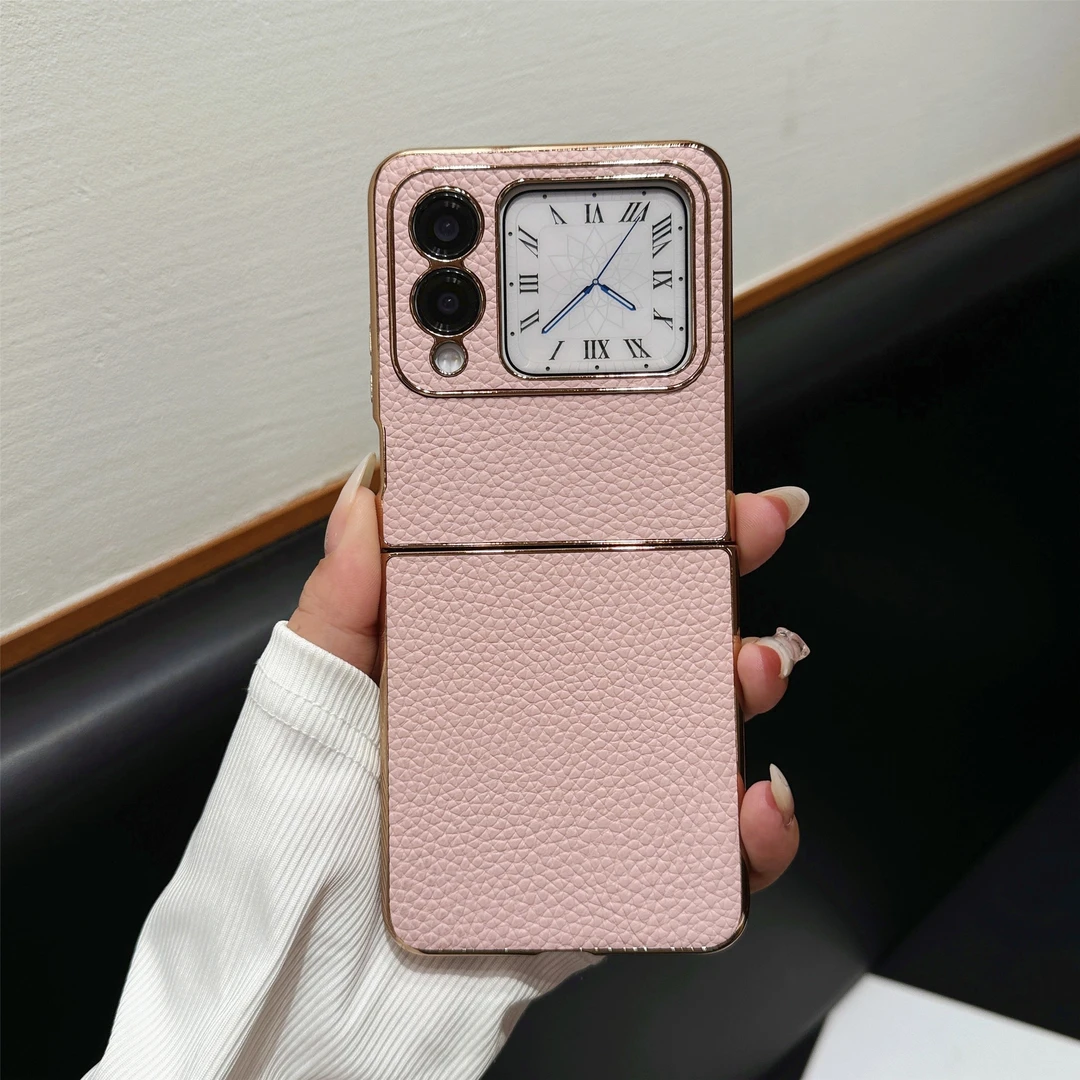 适用华为novaflip手机壳新款高档荔枝皮纹电镀边框轻奢时尚全包