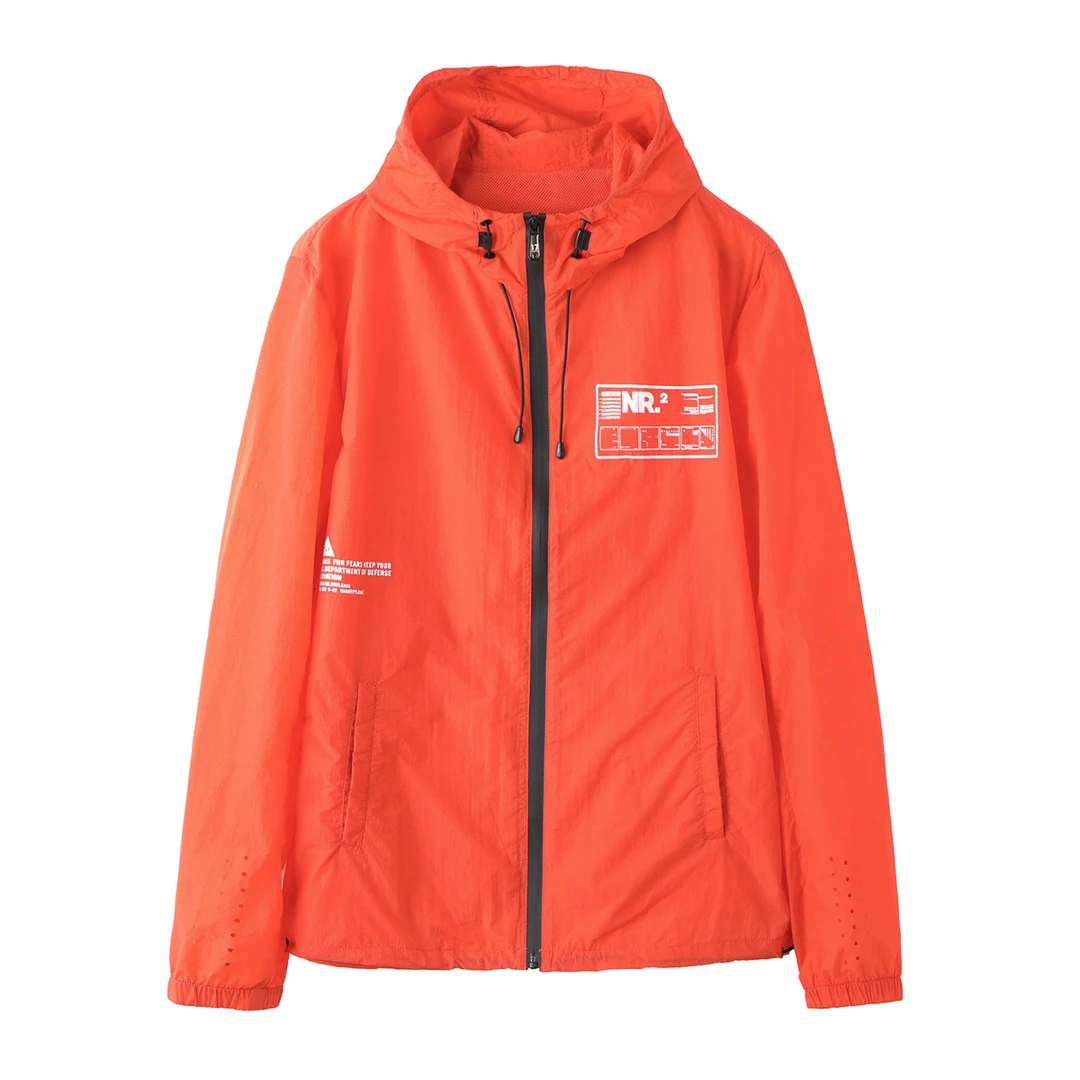 H004男装春季净色连帽印花袖口镂空休闲皮肤衣 004