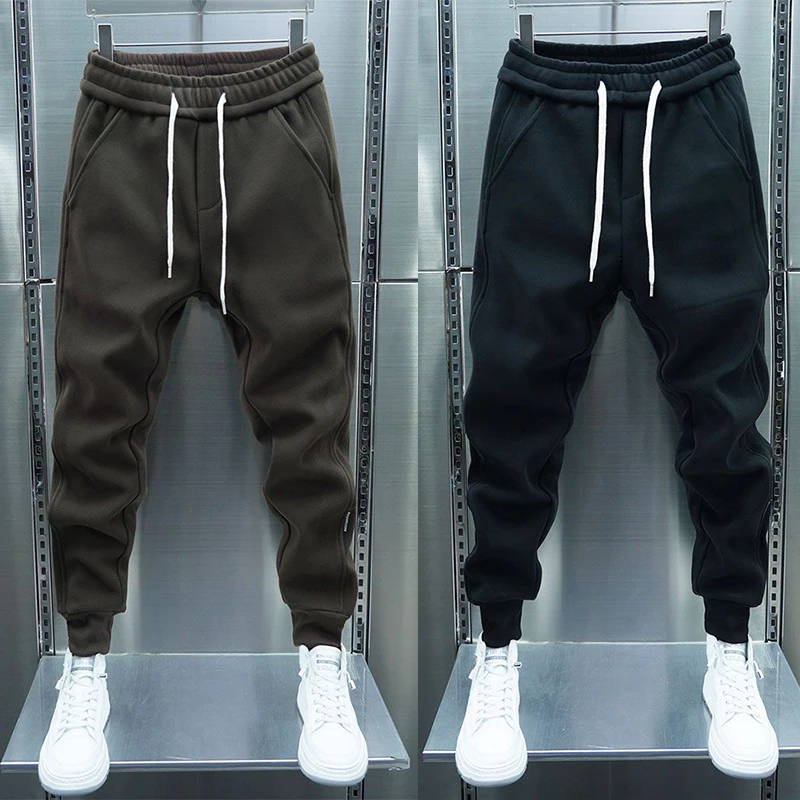 秋冬加绒加厚男士休闲裤纯色百搭弹力小脚裤潮流束脚哈伦运动卫裤