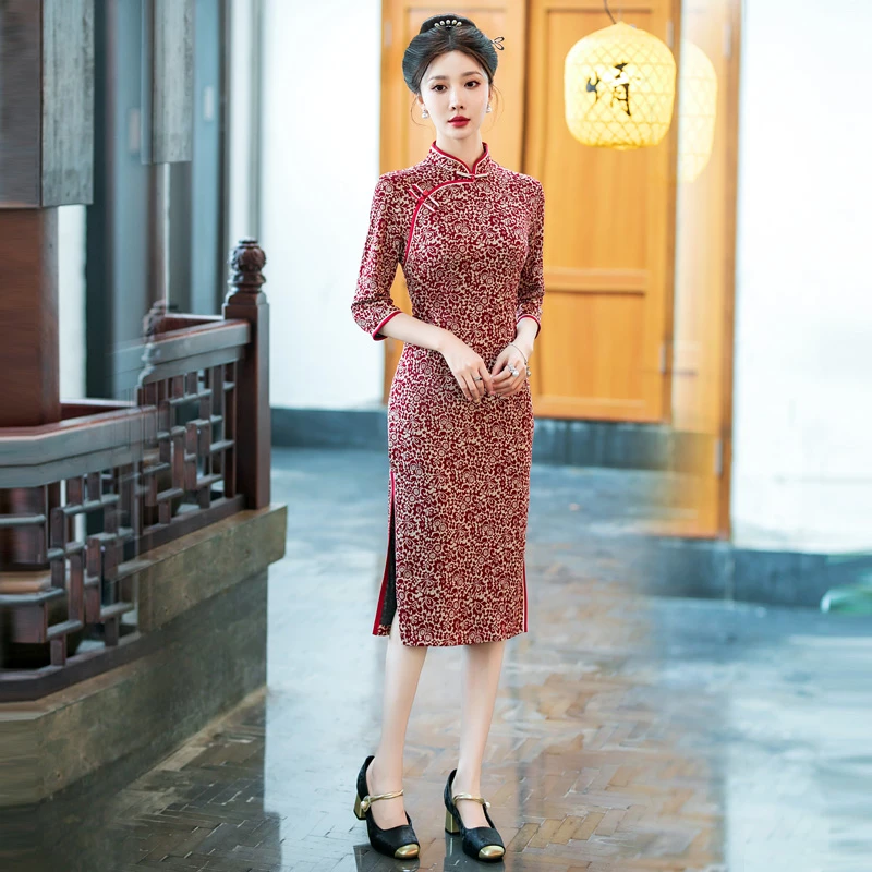 高档旗袍妈妈装连衣裙秋季新款气质复古中国风改良日常可穿旗袍裙