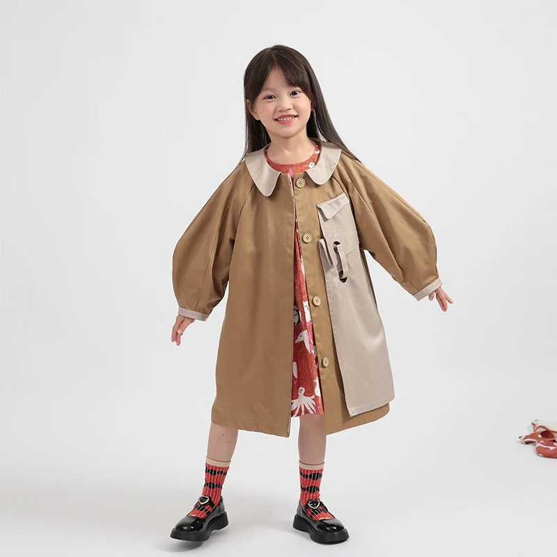 boxboxbox 秋季新款女童中长款风衣外套山系列女孩洋气儿童外套