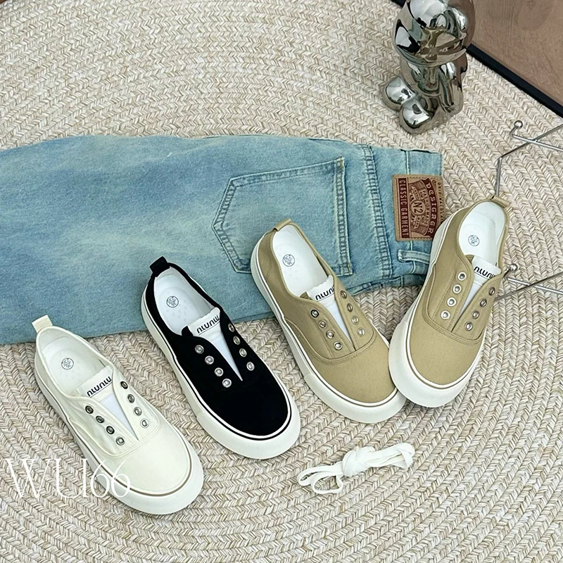 休闲女鞋百搭一脚蹬帆布透气夏季2024新款爆款套脚松紧带板鞋子女