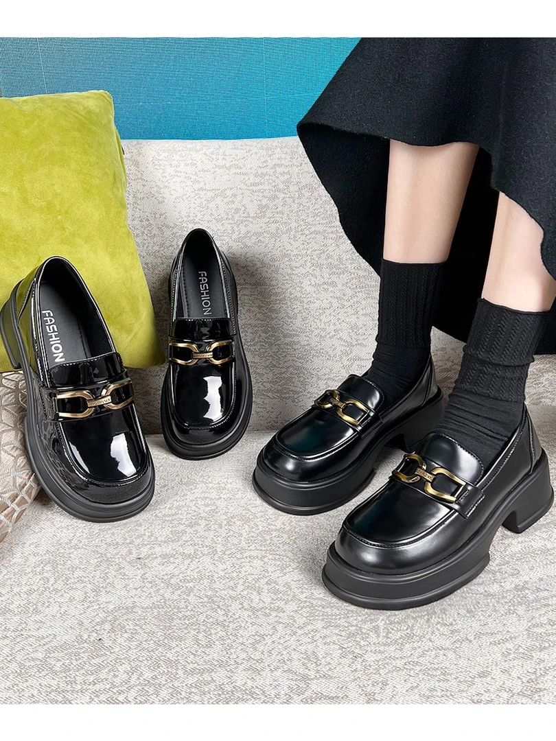 COOLALUSLON/酷典格雷系jk眼镜扣时尚百搭5公分厚底乐福鞋807-9