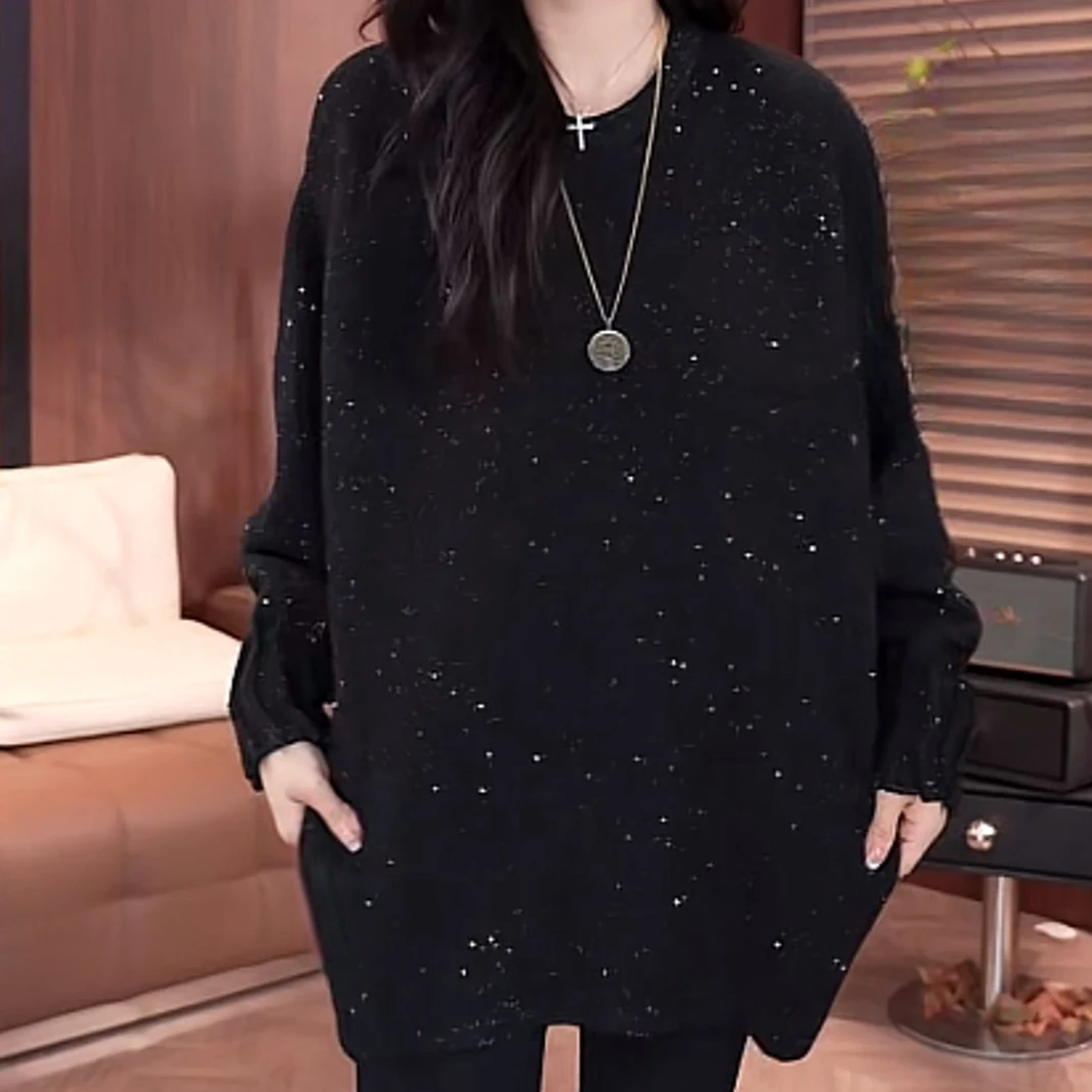 【Jason colors】秋冬新款慵懒感星片珠光时尚针织毛衣女套头显瘦