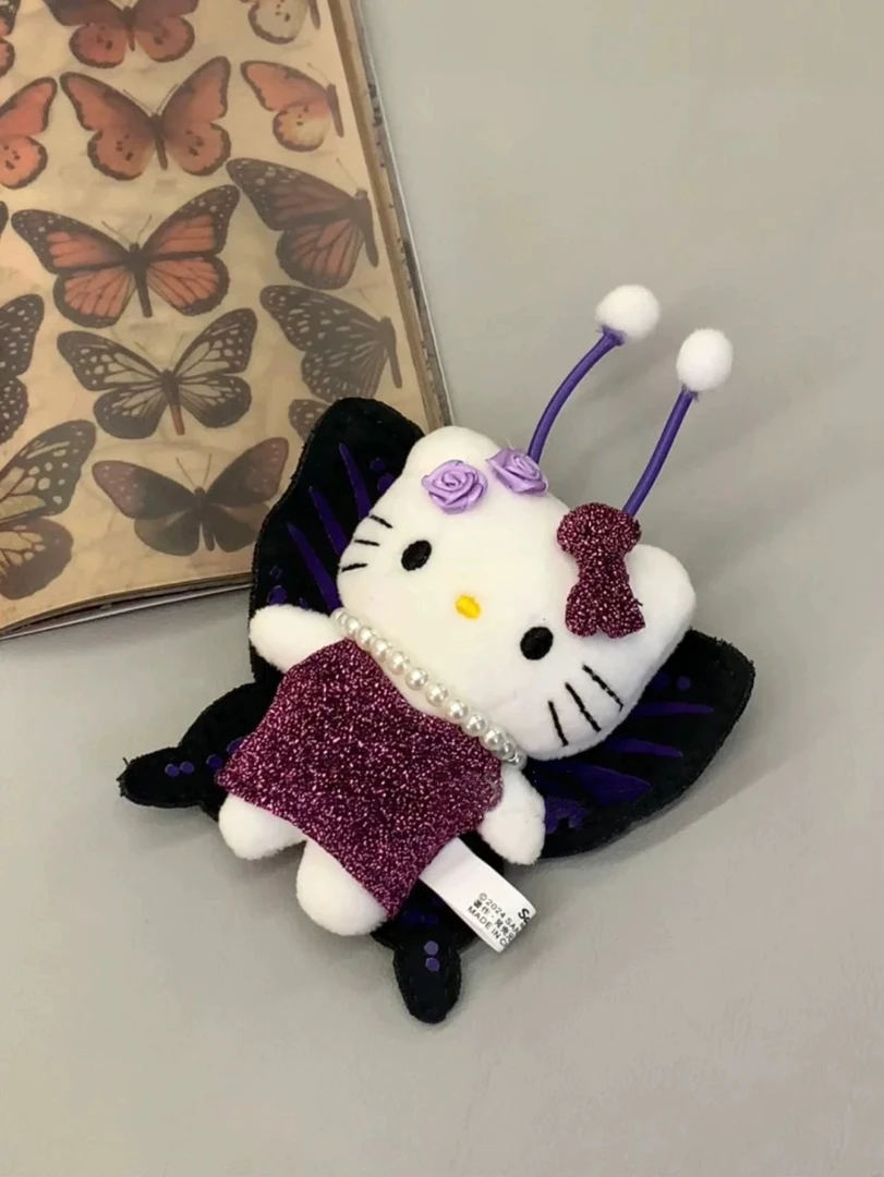 紫蝴蝶kitty挂件中古可爱钥匙扣女哈喽kt猫黑魔仙小蝴蝶书包配饰