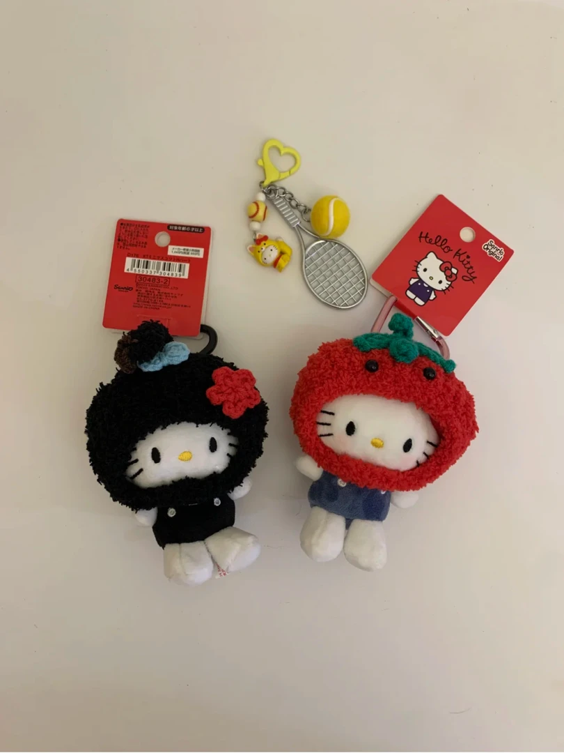 手作背带裤kitty挂件番茄智秀同款黑丸子头哈喽猫书包钥匙扣包挂