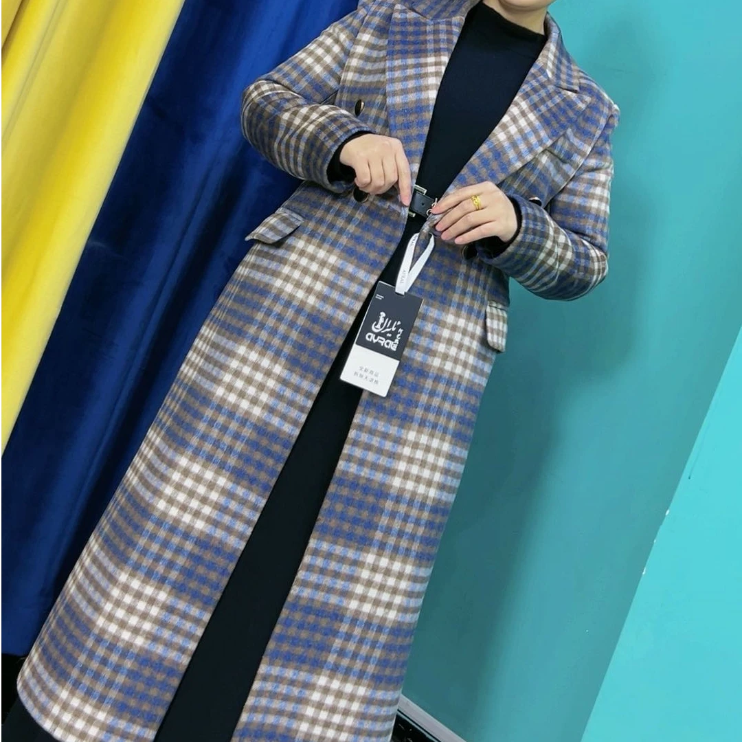 长款长袖毛呢外套气质格子休闲复古冬季女装1206（AYRAL）
