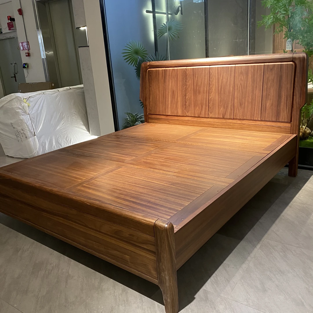 LF812#乌金木实木床现代简约双人床高箱家用主卧大床原木婚床