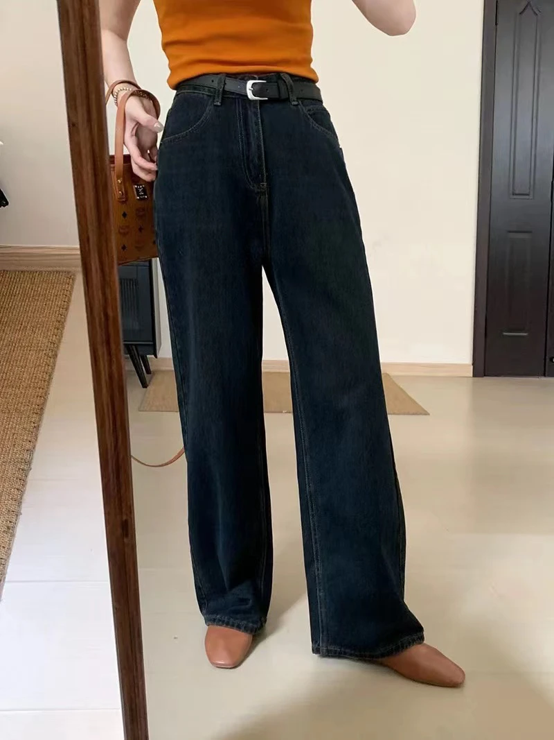 水源家大码高腰显瘦窄版牛仔阔腿长裤03