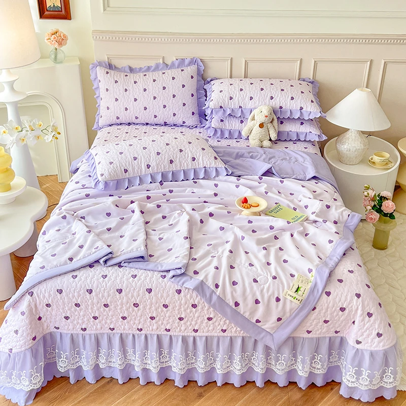 公主风A类爱心款母婴级双层纱棉麻床盖款夏被200*230 夏被四件套4