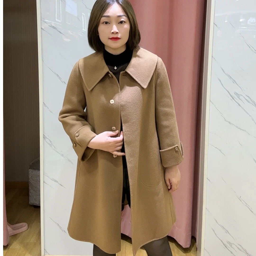 2024冬季新款时尚袖口翻边逍遥版双面大衣