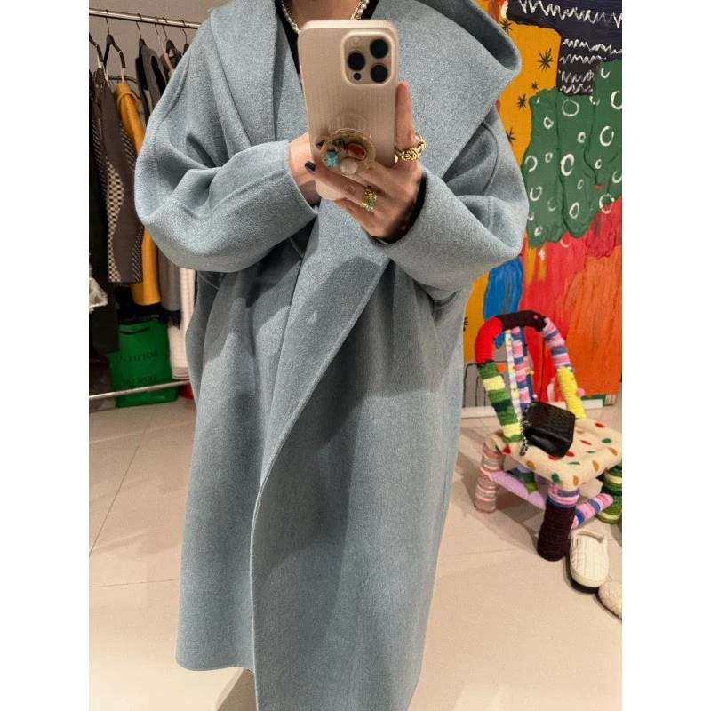 超高品高支全毛戴帽大衣 J23W0596