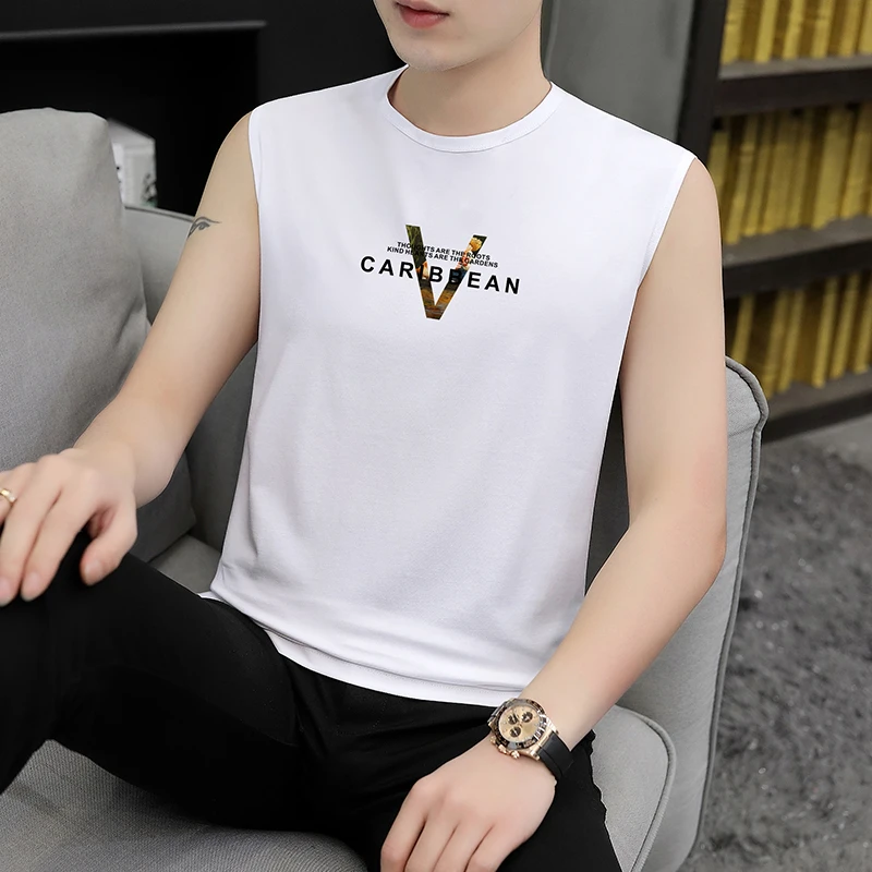 冰丝背心男圆领坎肩无袖夏季薄款t恤莫代尔潮流健身运动速干外穿