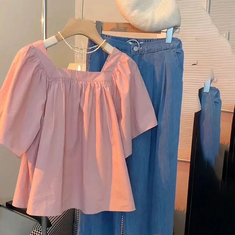 法式方领上衣设计感小众别致短袖夏季2024年新款女士衬衫时尚女装