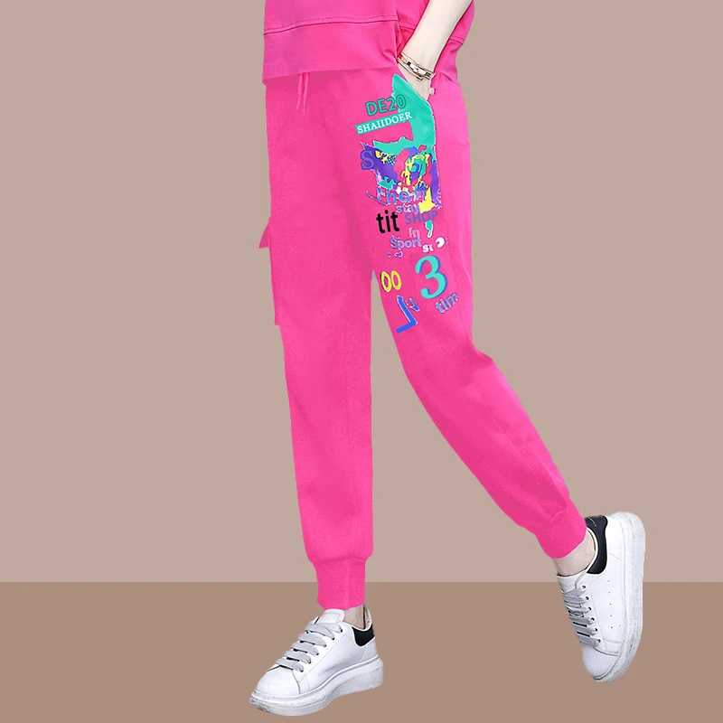 百搭洋气涂鸦韩版运动裤2024夏季新款宽松显瘦休闲裤子显高显腿长