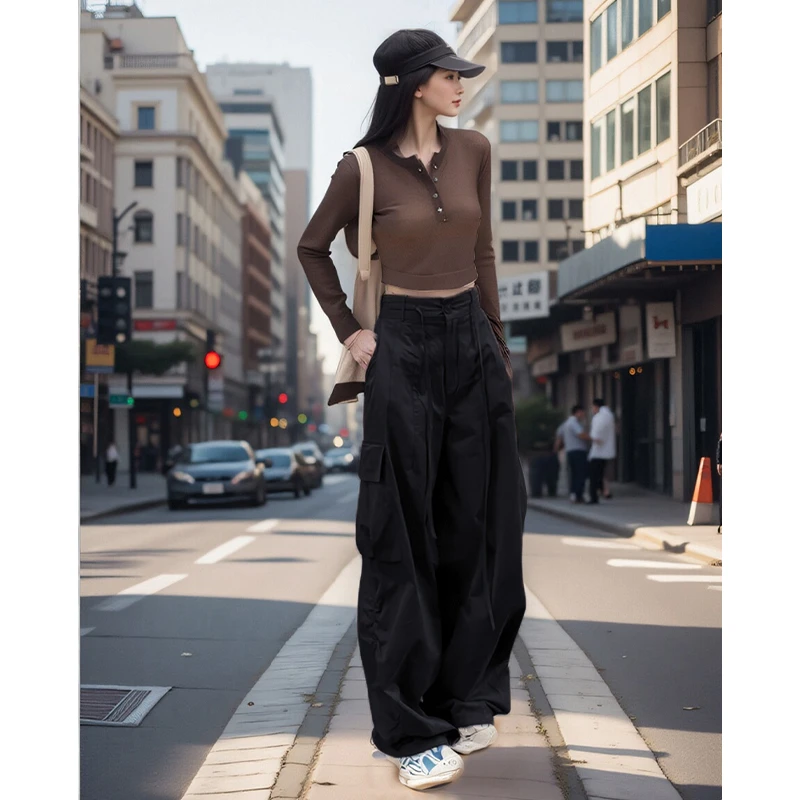 雅丹2024春秋新款美式减龄宽松休闲裤女士阔腿拖地裤百搭时尚裤子