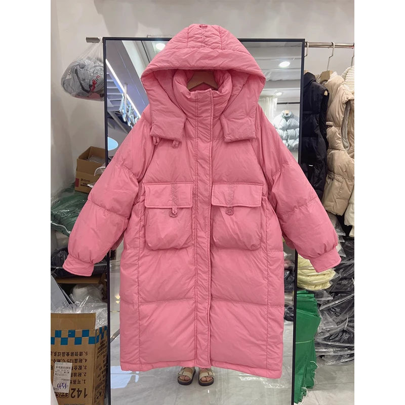 2024冬季新款韩版连帽收腰中长款加厚保暖棉服时尚洋气设计感棉袄
