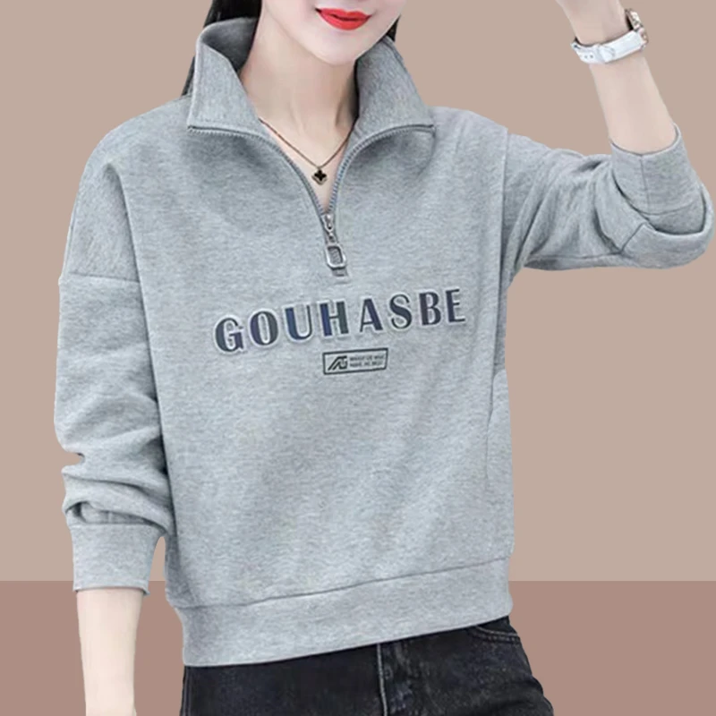 半拉链显瘦女士卫衣2024春秋季新款时尚女装宽松爆款上衣洋气减龄