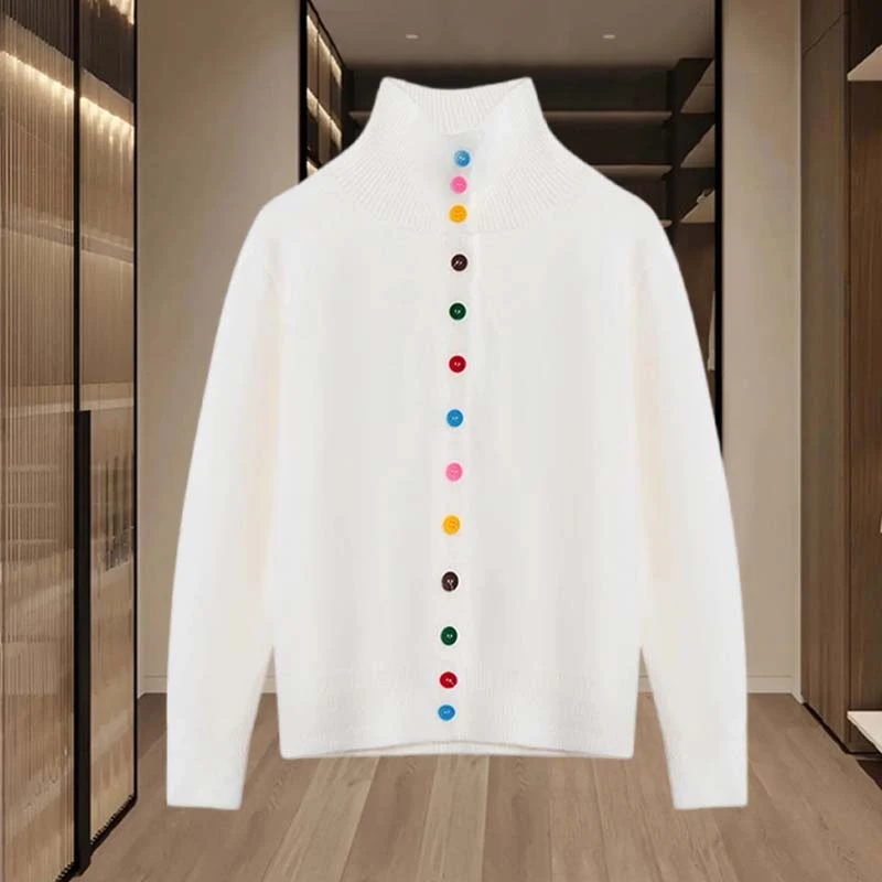 设计感宽松高领针织开衫女2024秋冬季新款韩版时尚慵懒风气质毛衣