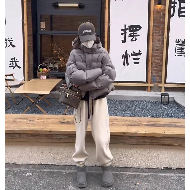 韩版纯色短款棉服女士2024秋冬季新款连帽加厚百搭面包服保暖外套