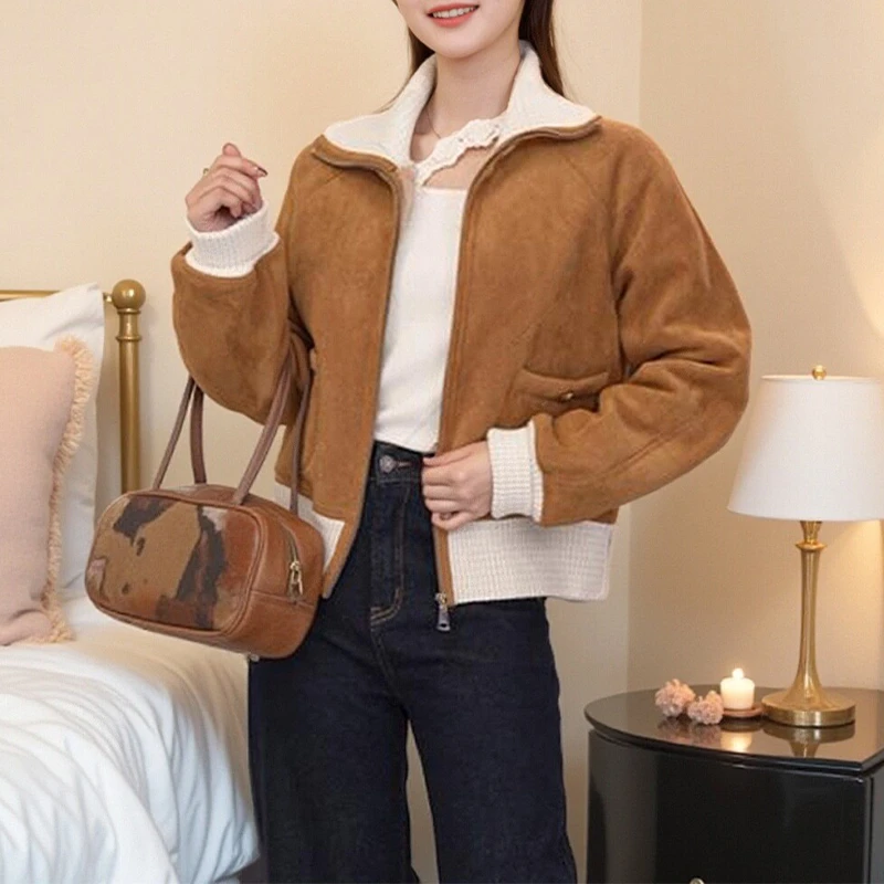 韩版时尚立领复古外套女2024年秋冬季新款加厚保暖小香风潮流上衣