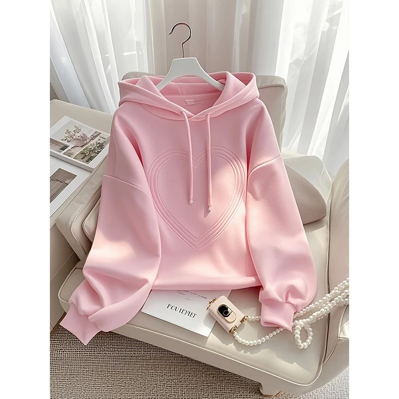 韩系粉色连帽卫衣秋装女款2025新款爆款时尚洋气设计感小众女上衣