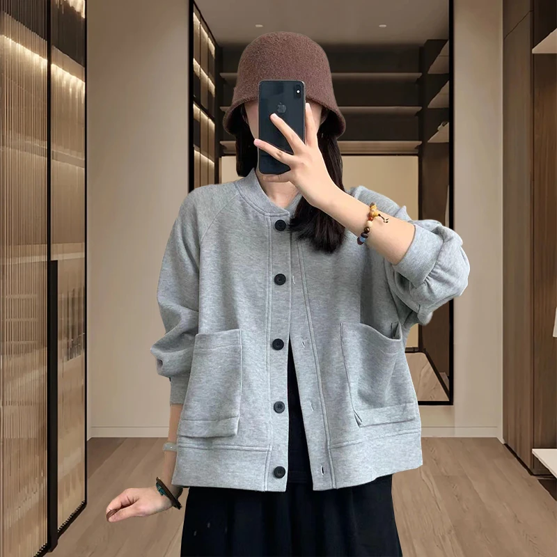 纯色百搭开衫短款外套女士2025春秋季新款棒球服爆款百搭时尚上衣