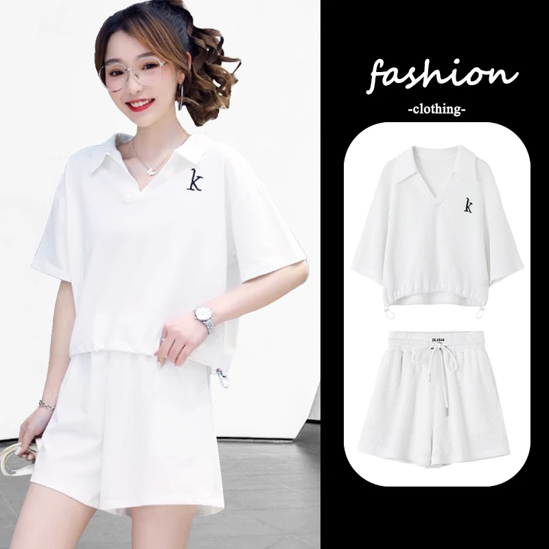 休闲运动套装女士2024夏季新款宽松百搭时尚短袖短裤小个子两件套