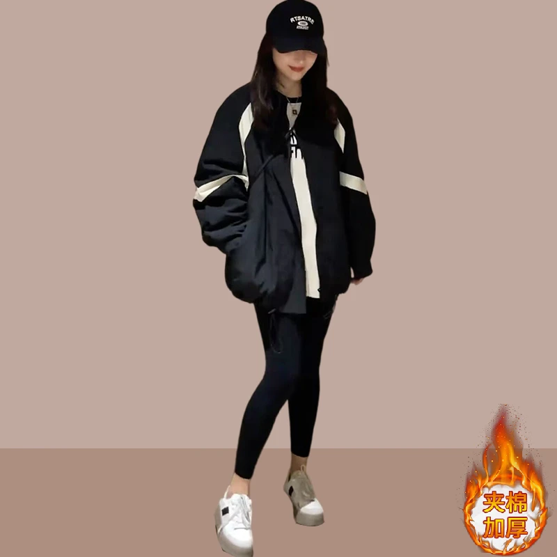 冲锋衣外套女2023秋冬新款夹棉加厚休闲洋气时髦小个子棒球服上衣