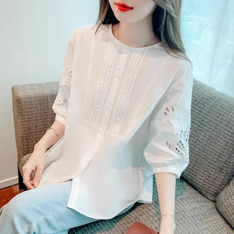 纯色气质短袖衬衫女士2025夏季新款宽松显瘦薄款衬衣洋气时尚上衣