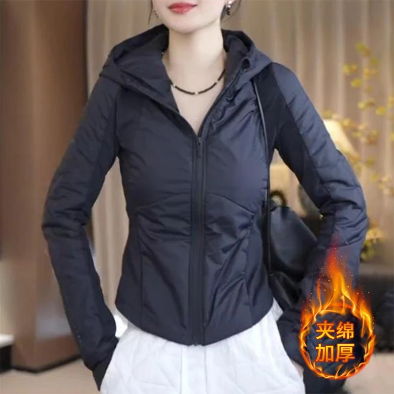 韩版设计感休闲气质纯色连帽外套女士2024秋冬季新款显瘦百搭上衣