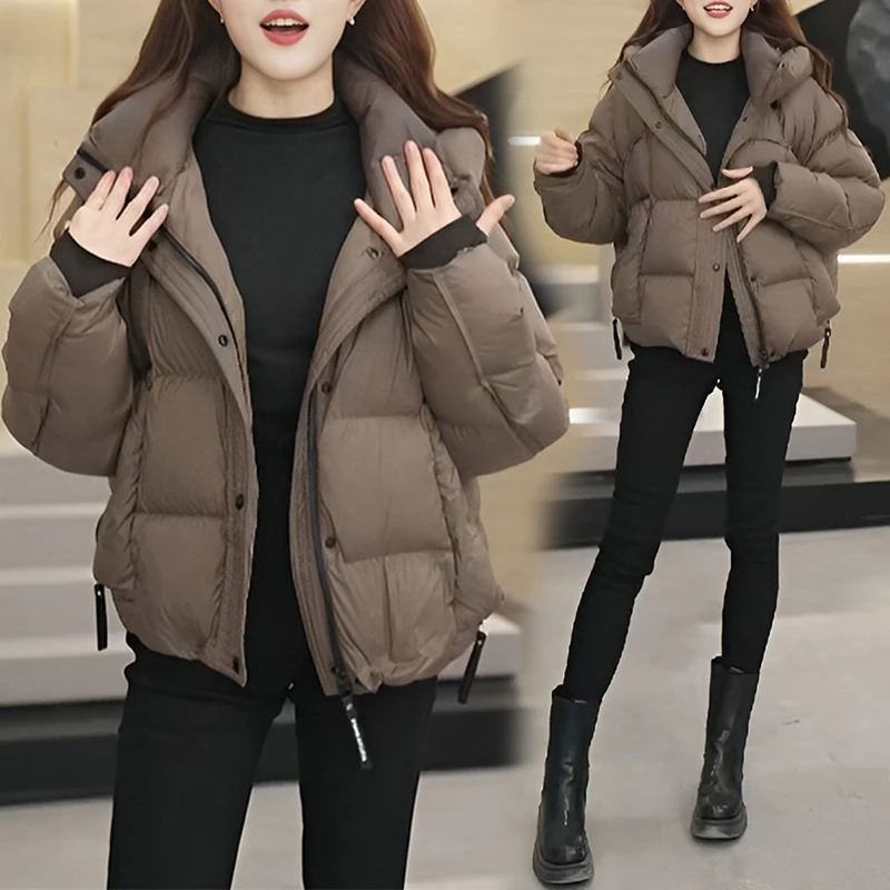 2024秋冬新款韩版棉服外套女士小个子连帽宽松百搭夹棉加厚面包服